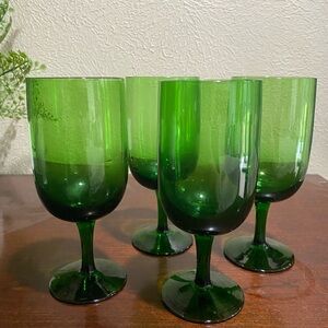 Vintage, Set of 4, Green Goblets also Identified as Anglo Irish Emerald